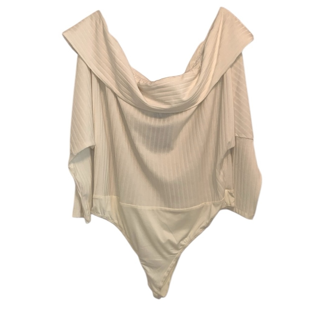 Fashion nova off shoulder cream off white ribbed bodysuit, 3/4 sleeves NWT 2XL